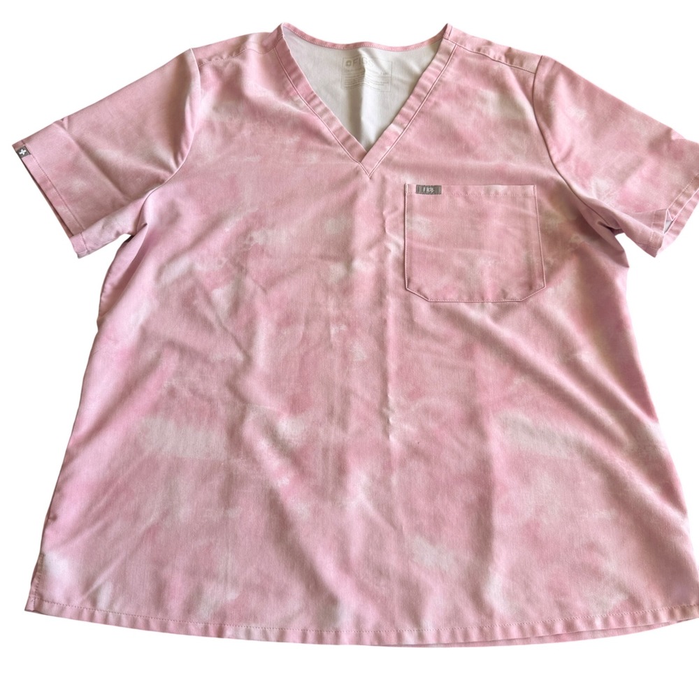 FIGS Catarina Scrub Top XXL Pink Cloud Tie Dye Technical Collection One Pocket